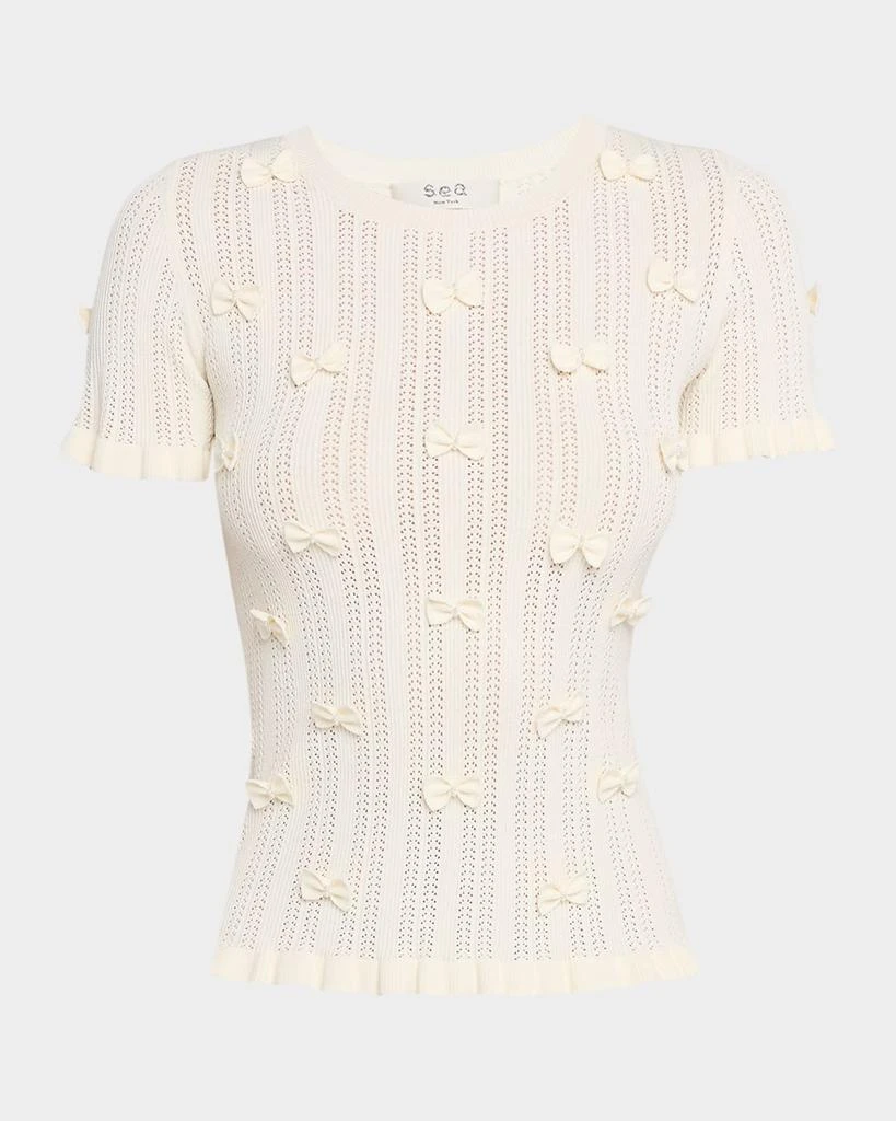 Sea Alberta Embellished Pointelle-Knit Top 1