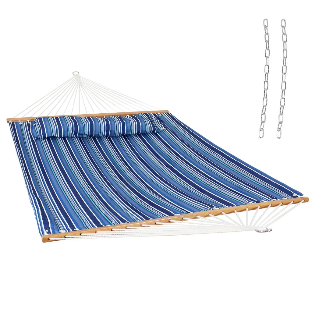 Sunnydaze 2-Person Quilted Printed Fabric Spreader Bar Hammock/Pillow with S Hooks and Hanging Chains - 450 lb Weight Capacity 10