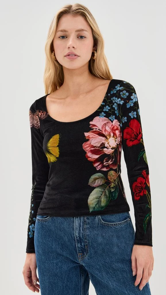 Alice + Olivia Delania Velvet Scoop Neck Top 6