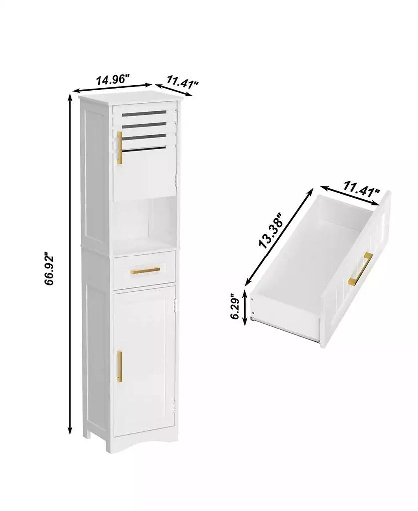 Lovmor 15 in. W x 12 in. D x 67 in. H White Freestanding Linen Cabinet with 1 Drawer and 2 Doors 2