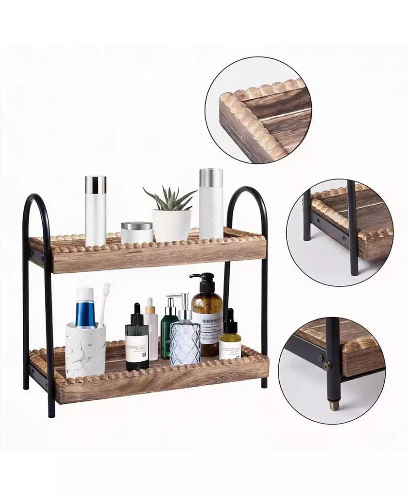 YIGII Wooden Beaded 2-Tier Bathroom Organizer for Cosmetics and Coffee 4