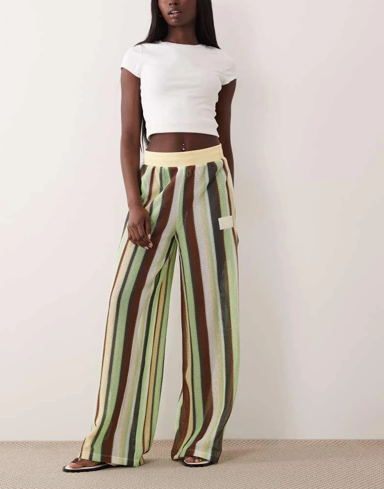 Adidas adidas Originals firebird crochet track pants in brown and green stripe