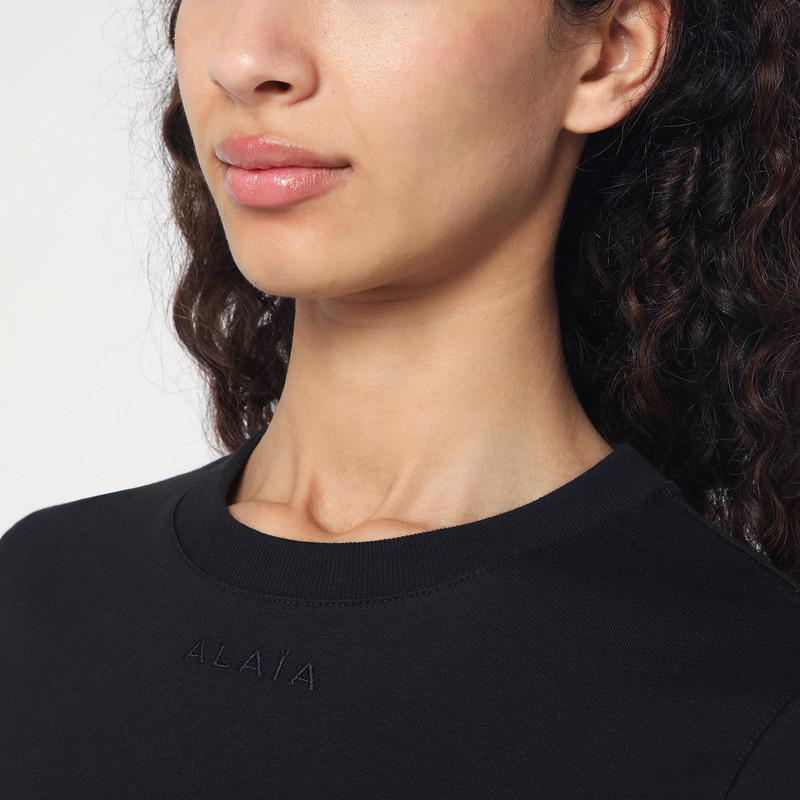 Tシャツ・カットソー ALAIA Women Tops AA9H0431J0105 BLACK Alaïa Black cotton t-shirt with logo - T-Shirts - Save Extra
