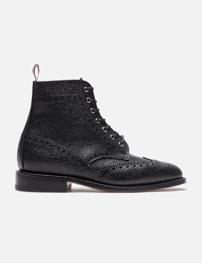Thom Browne Wingtip Brogue Boot With Leather Sole In Black Pebble Grain 1