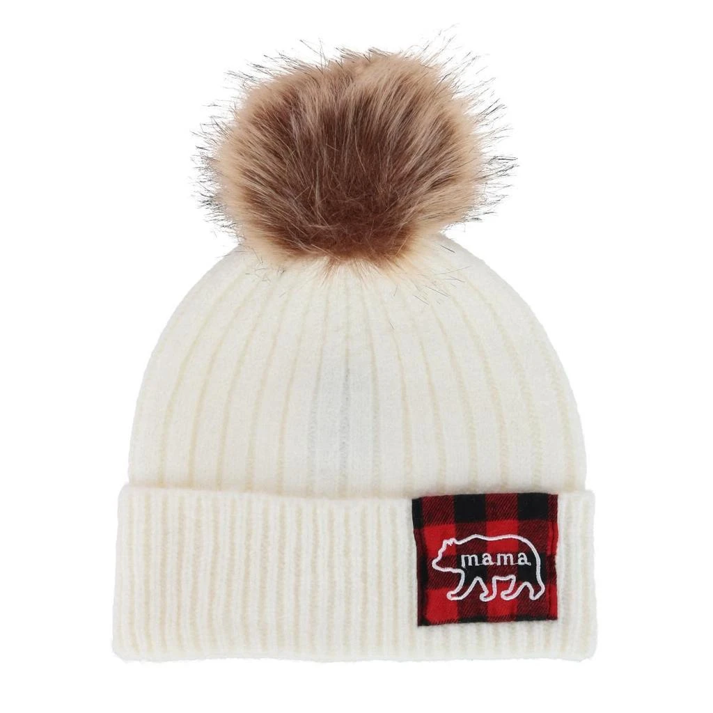 David & Young Women's Mama Bear Beanie Hat with Plaid Patch and Pom 1