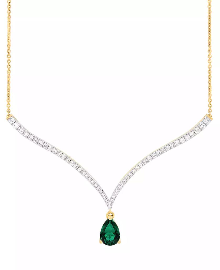 Grown With Love Emerald (1-1/2 ct. t.w.) & Lab Grown Diamond (1 ct. t.w.) Fancy 18" Pendant Necklace in 14k Gold (Also in Lab Grown Ruby & Lab Grown Sapphire)