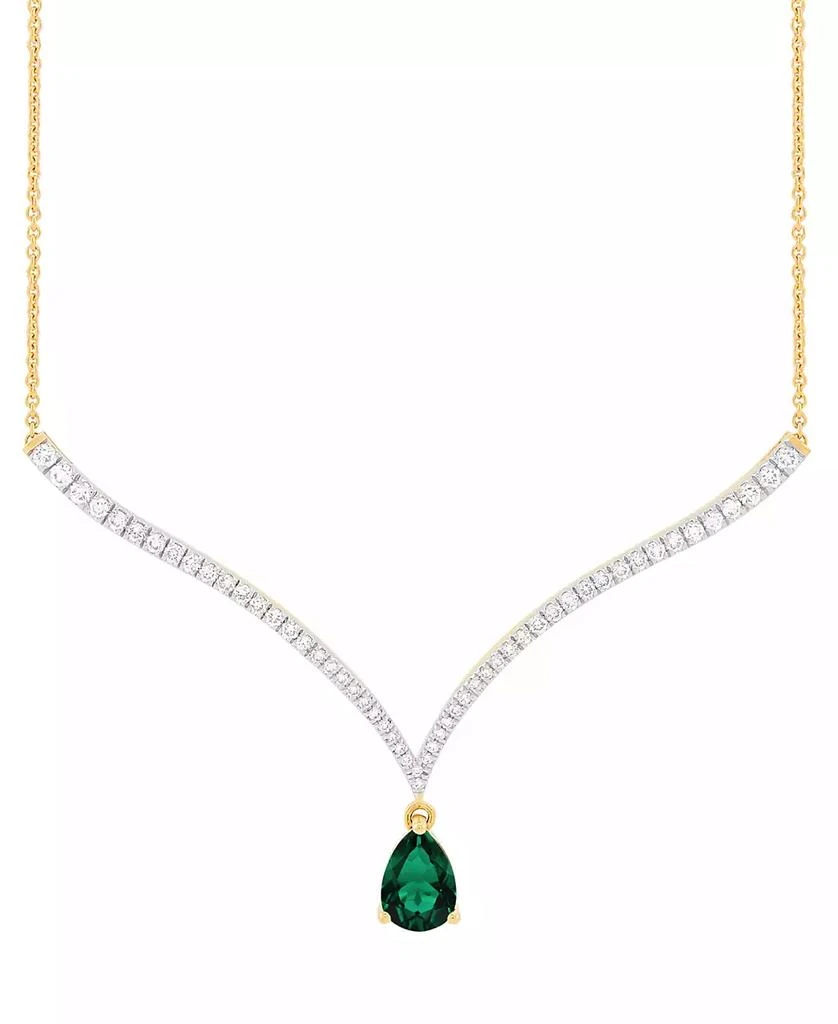 Grown With Love Emerald (1-1/2 ct. t.w.) & Lab Grown Diamond (1 ct. t.w.) Fancy 18" Pendant Necklace in 14k Gold (Also in Lab Grown Ruby & Lab Grown Sapphire) 1