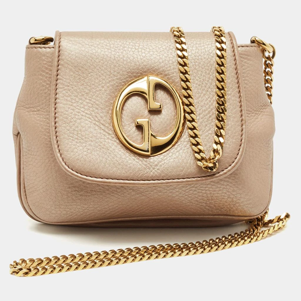 Gucci Gucci Metallic Beige Leather Small 1973 Chain Crossbody Bag 1