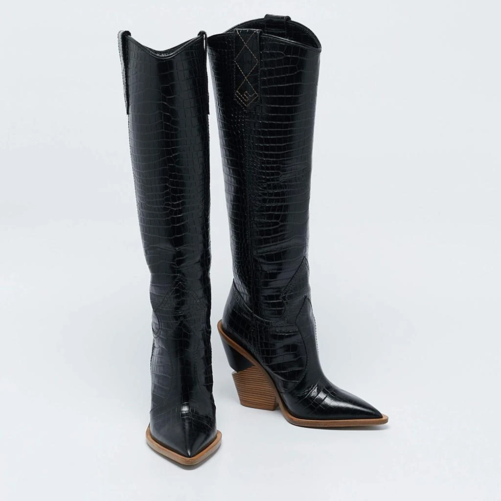 Fendi Fendi Black Croc Embossed Leather Cutwalk Tall Boots Size 36 4