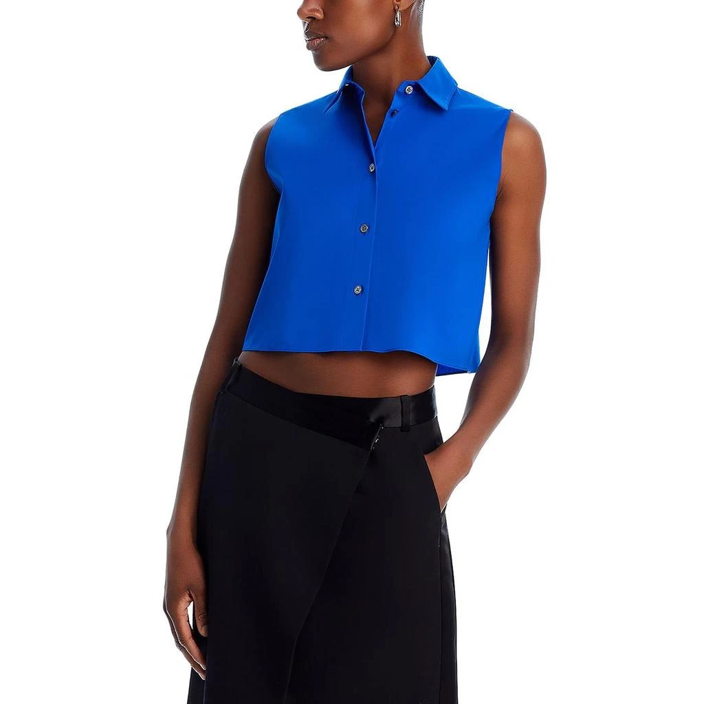 Theory Crop Classic Womens Solid Cotton Button-Down Top 1