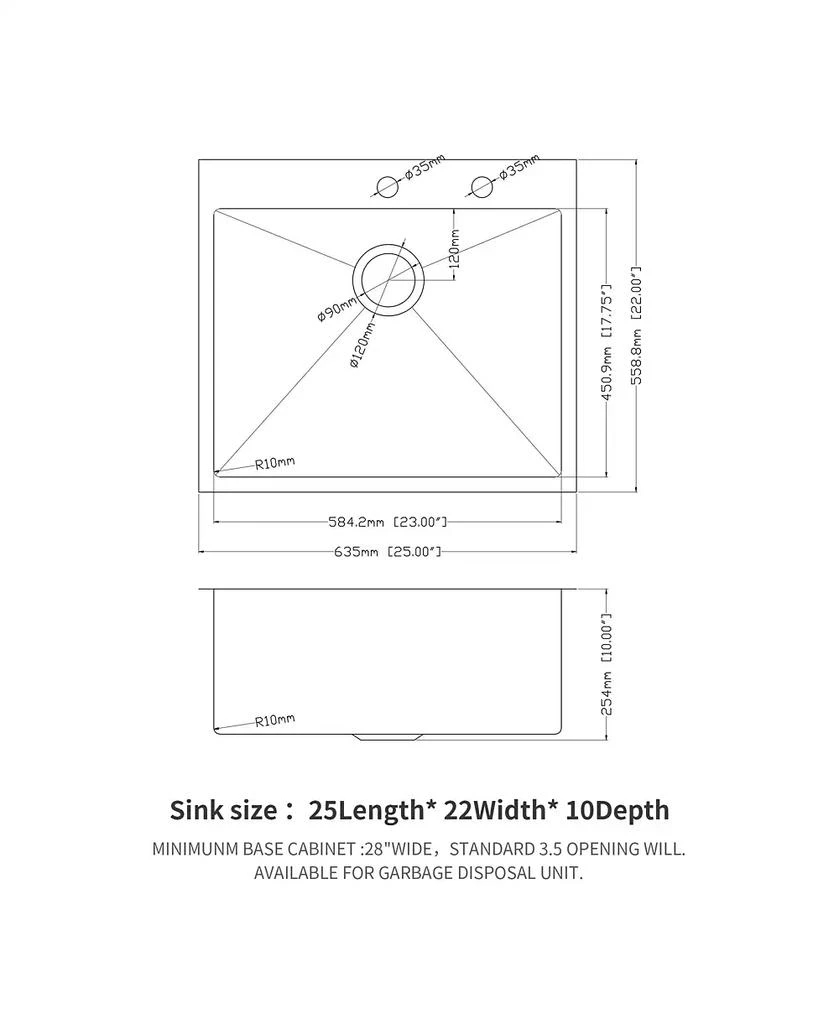 Flynama 25x22x10inch Stainless Steel Kitchen Sink Drop In Single Bowl 16 Gauge Deep Basin 7