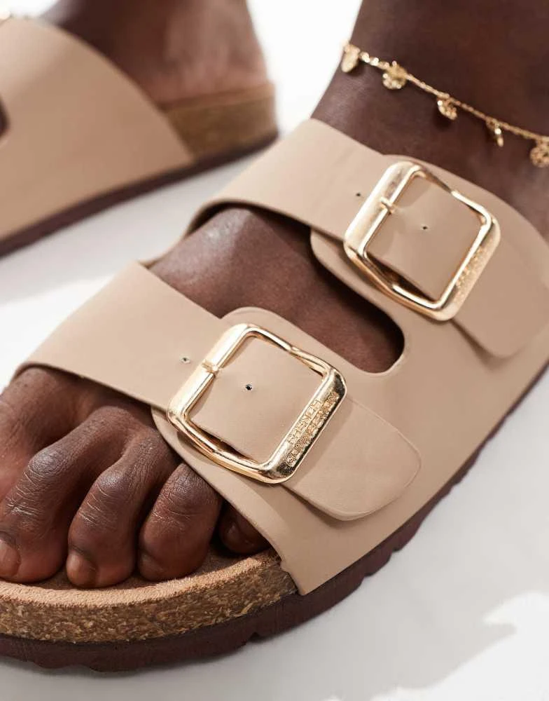 French Connection French Connection double buckle footbed sandals in taupe 3
