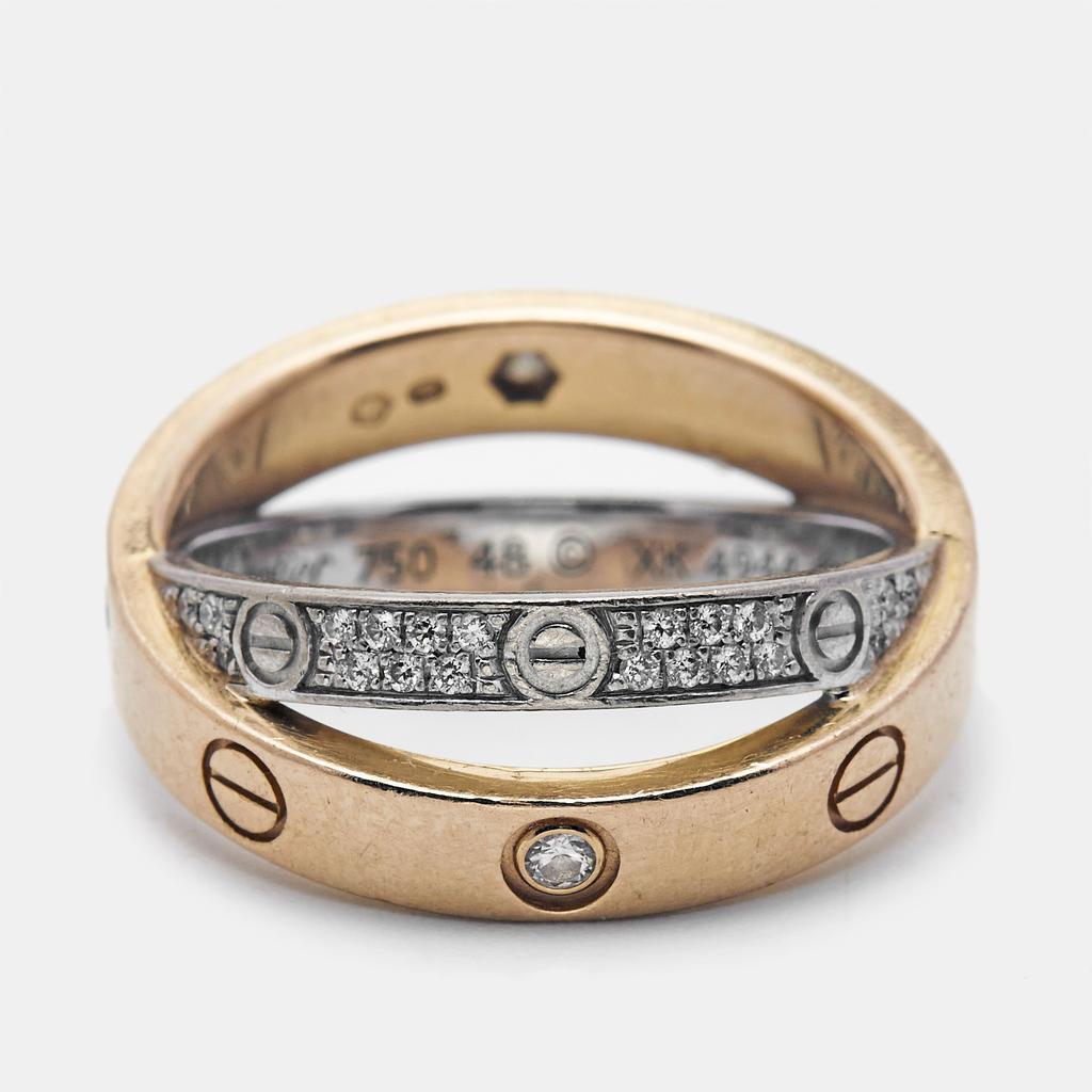 Cartier Cartier Love Pave Diamond Two Tone 18K Gold Double Band Ring Size 48
