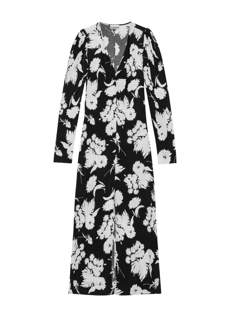 Ganni Printed Crepe V -Neck Dress 1