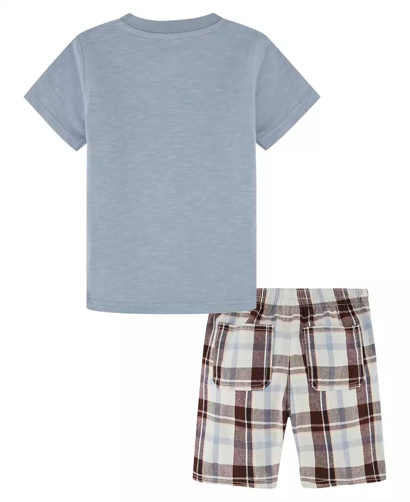KIDS HEADQUARTERS Baby Boys Short Sleeve T-shirt and Prewashed Plaid Shorts Set