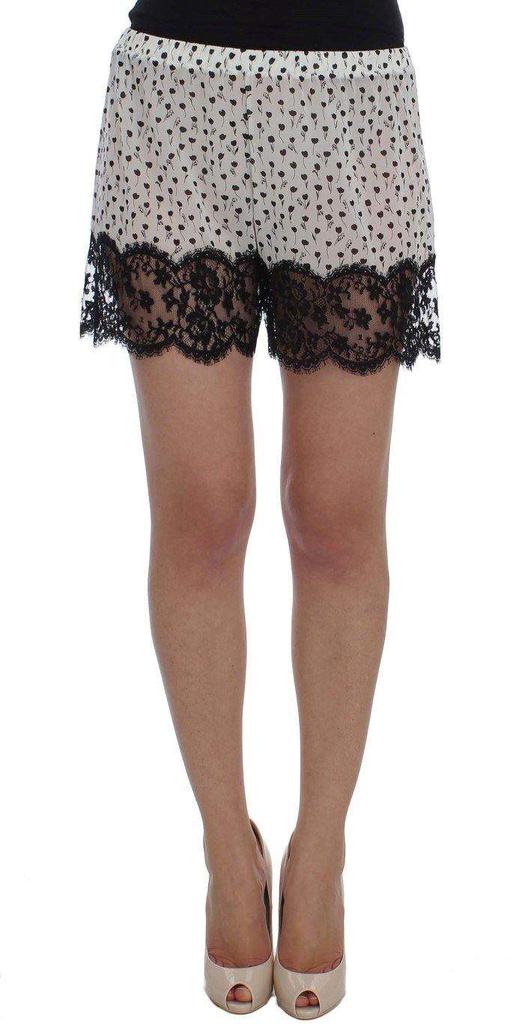 Dolce & Gabbana Dolce & Gabbana  White Black Floral Lace Silk Sleepwear Shorts