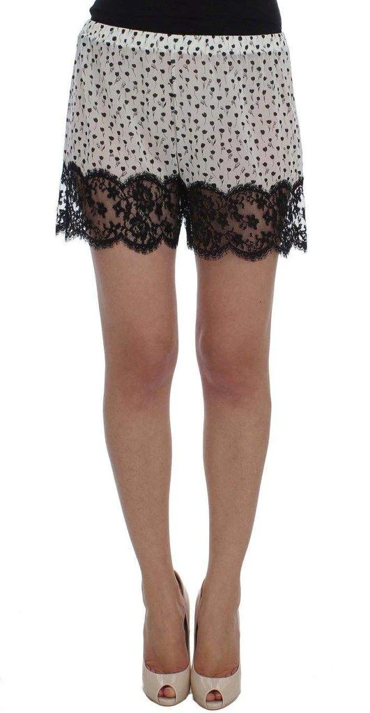 Dolce & Gabbana Dolce & Gabbana  White Black Floral Lace Silk Sleepwear Shorts 1