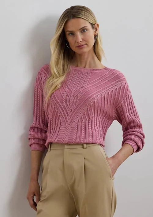 Ralph Lauren Ralph Lauren Cable Knit Cotton Blend Boat Neck Sweater 1