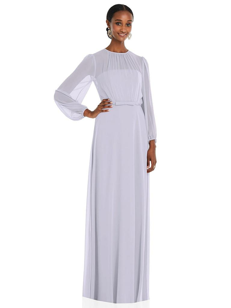 Dessy Collection Strapless Chiffon Maxi Dress with Puff Sleeve Blouson Overlay