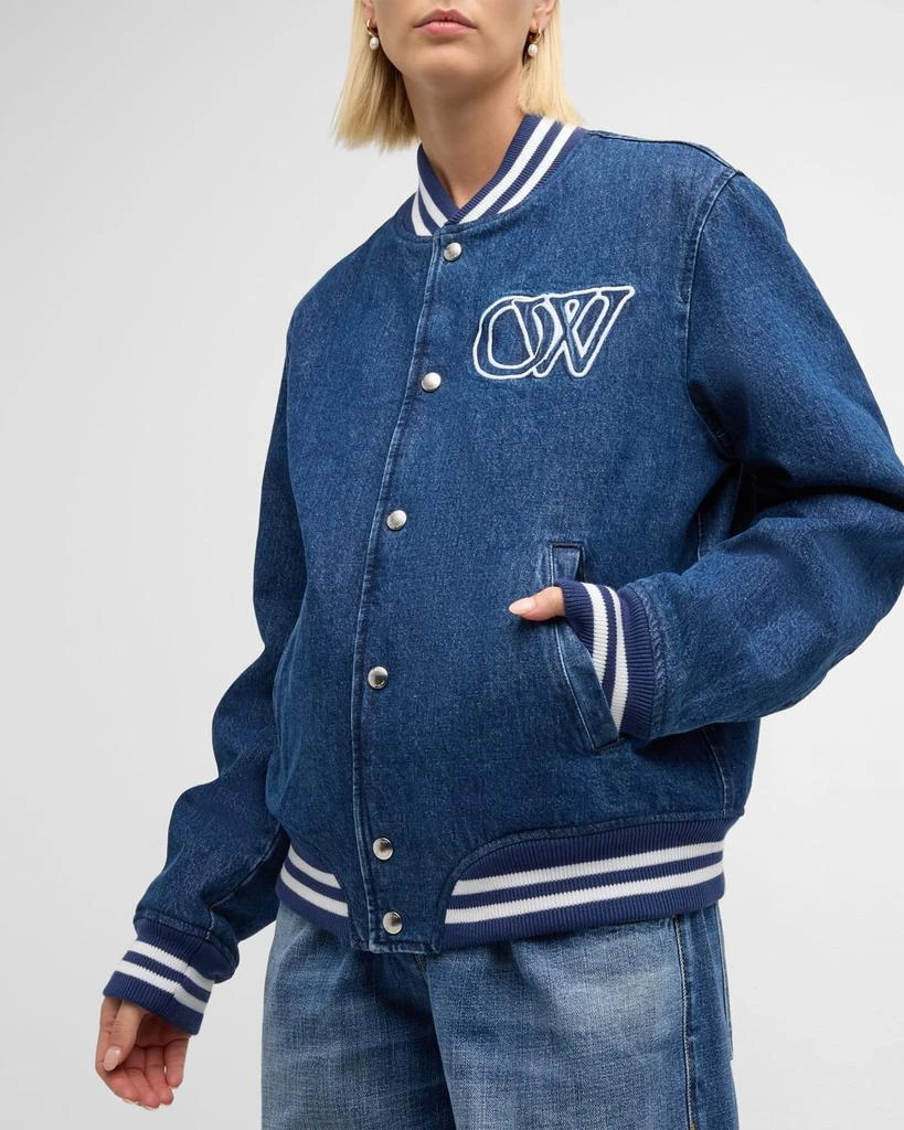 Off-White Logo Embroidered Denim Varsity Bomber Jacket 7