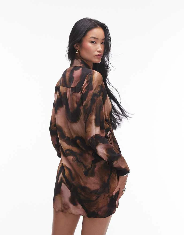 Topshop Topshop ruched side shirt dress in marble print 4