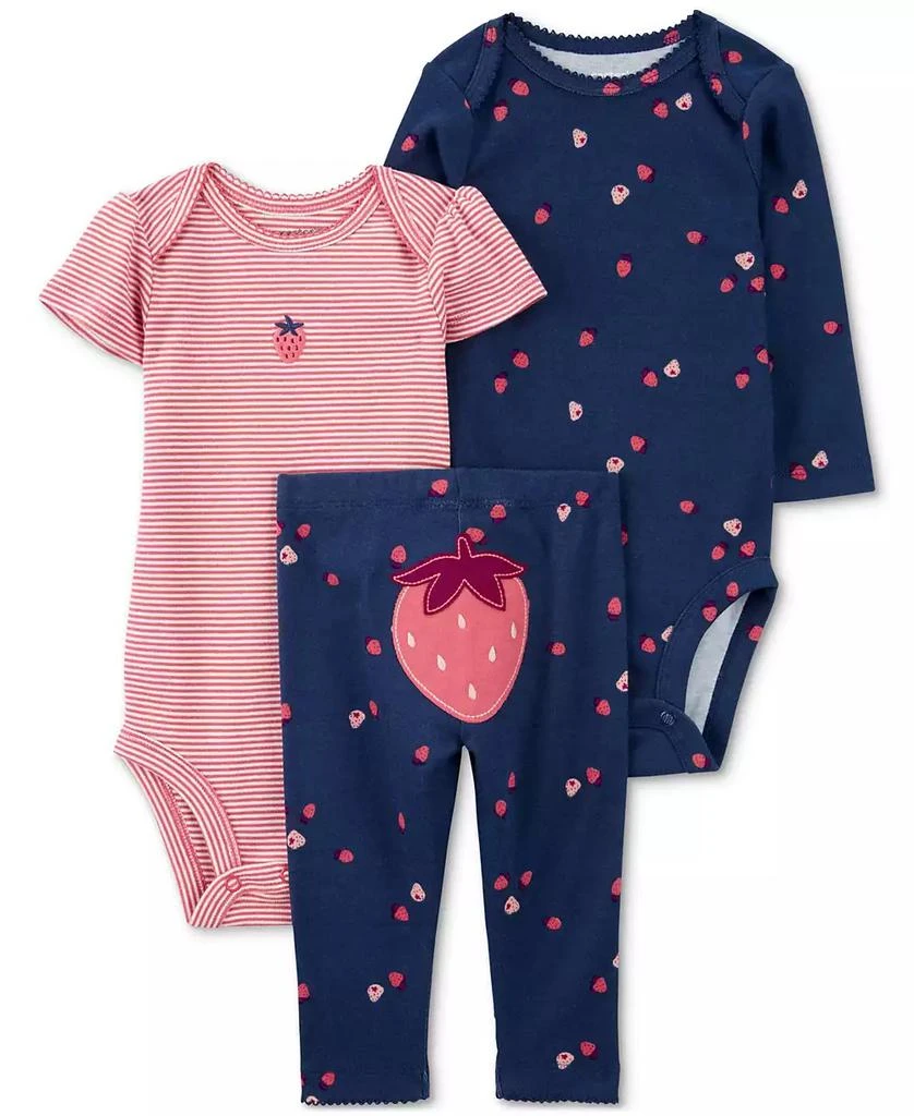 Carter's Baby Strawberry-Print Cotton Bodysuits & Pants, 3 Piece Set 1