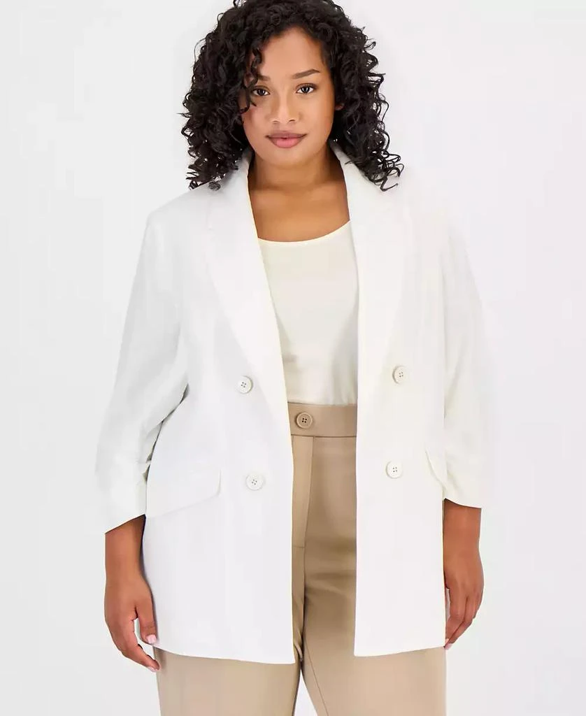 JONES NEW YORK Plus Size Open-Front Scrunch-Sleeve Blazer