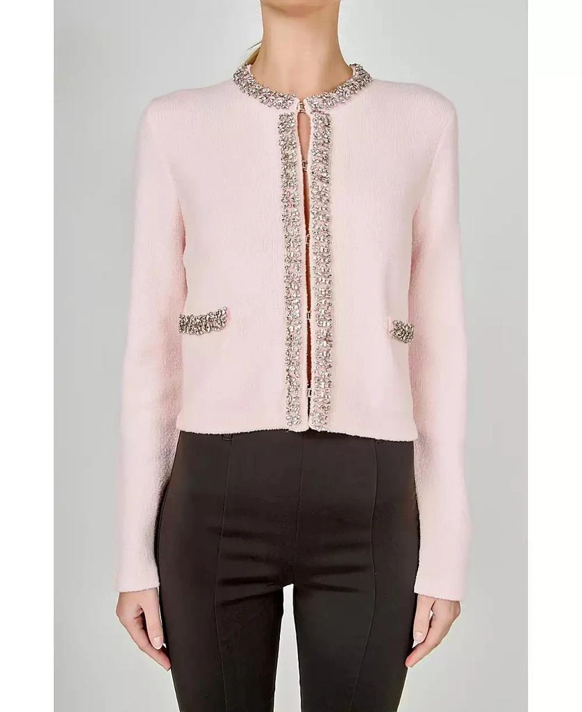 Endless Rose Women
s Boucle Knit Jewel Trim Sweater Cardigan