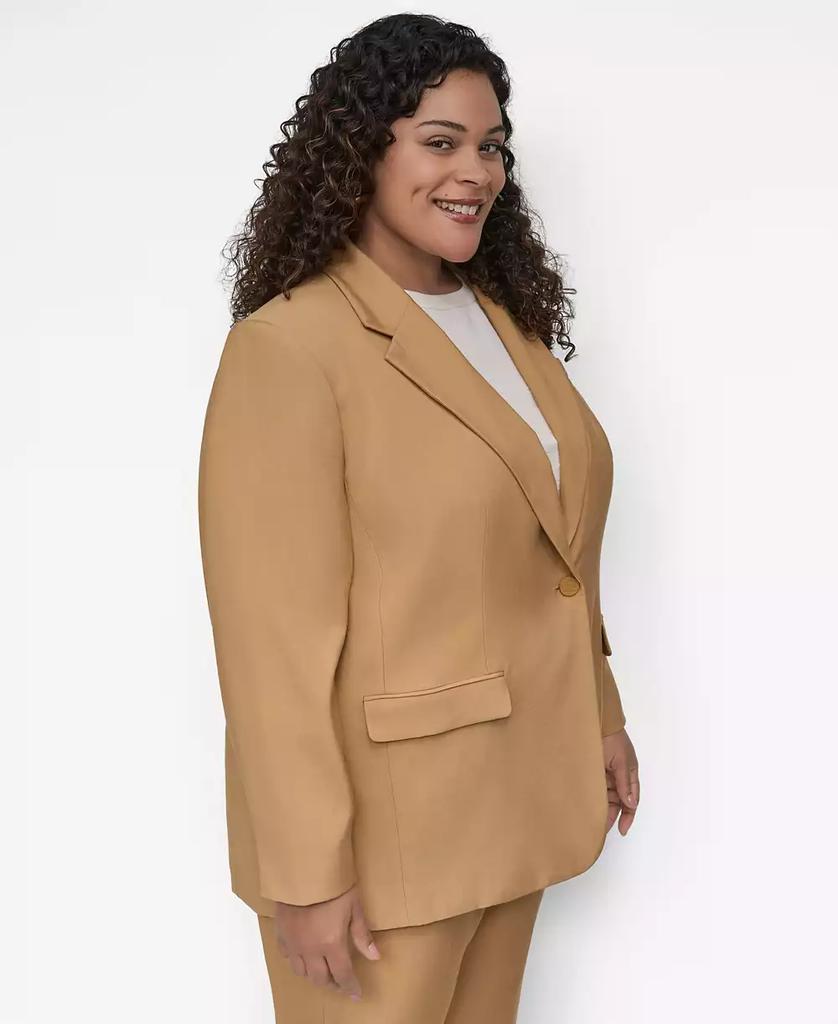 DKNY Plus Size Sueded Canvas One-Button Blazer