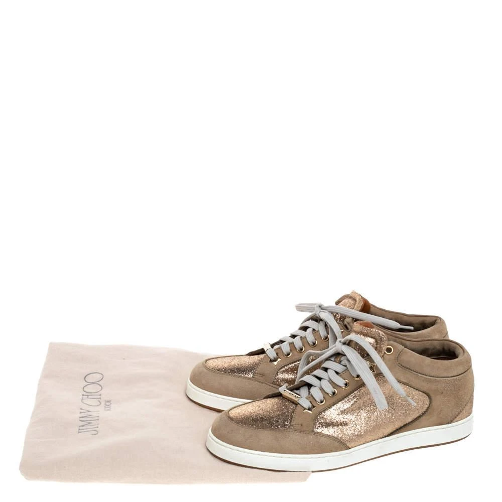 Jimmy Choo Jimmy Choo Beige Glitter And Suede Miami Lace Up Sneakers Size 38 8