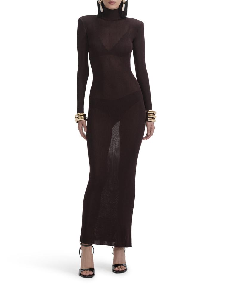 Self Portrait BROWN VISCOSE KNIT MAXI DRESS