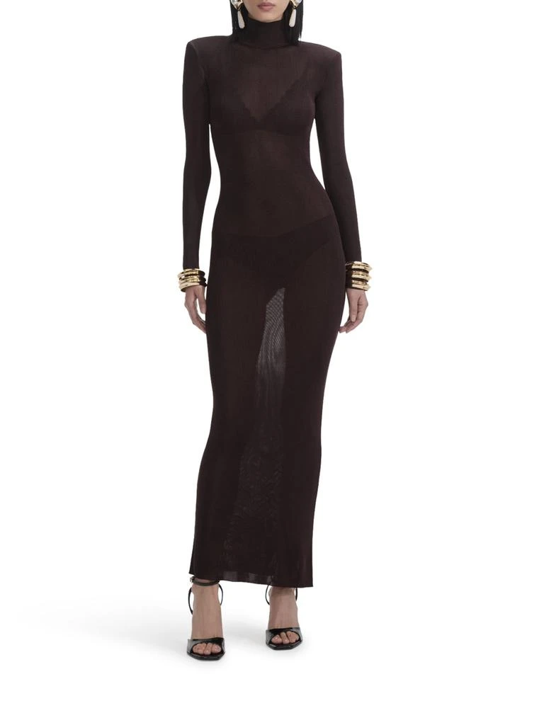 Self Portrait BROWN VISCOSE KNIT MAXI DRESS 2