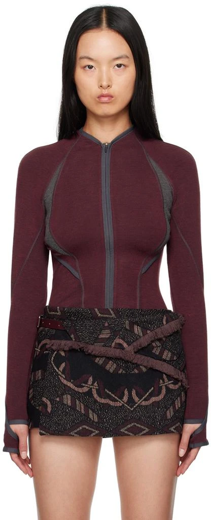 Hyein Seo Burgundy Slashed Jacket 1