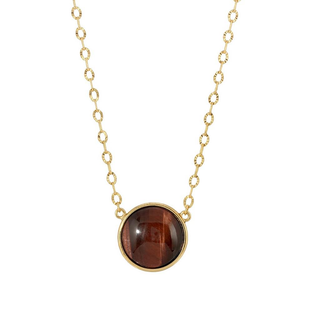 2028 Gold-Tone Burnt Tiger Eye STone Necklace