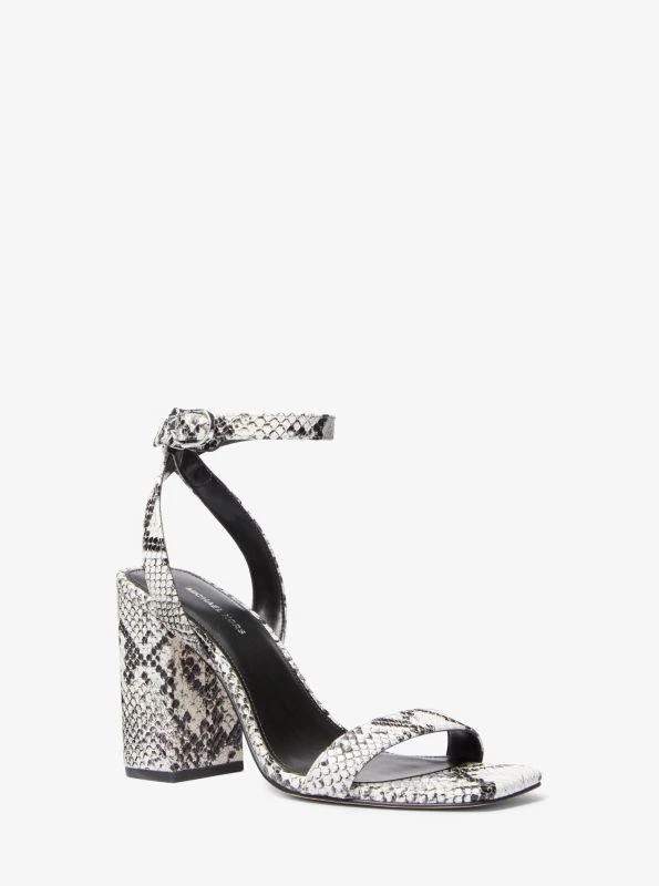 Michael Kors Merriam Snake Embossed Leather Block Heel Sandal 1