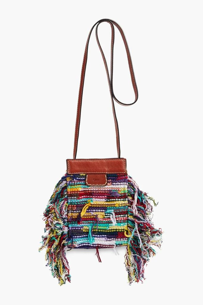 Chloé Leather-trimmed fringed tweed phone pouch 1