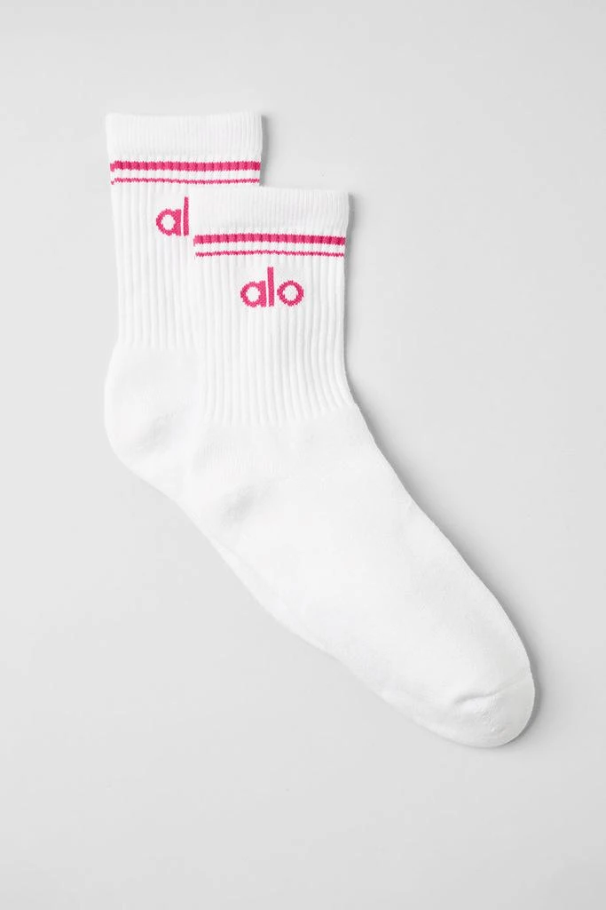 Alo Unisex Half-Crew Throwback Sock - White/Pink Summer Crush 1