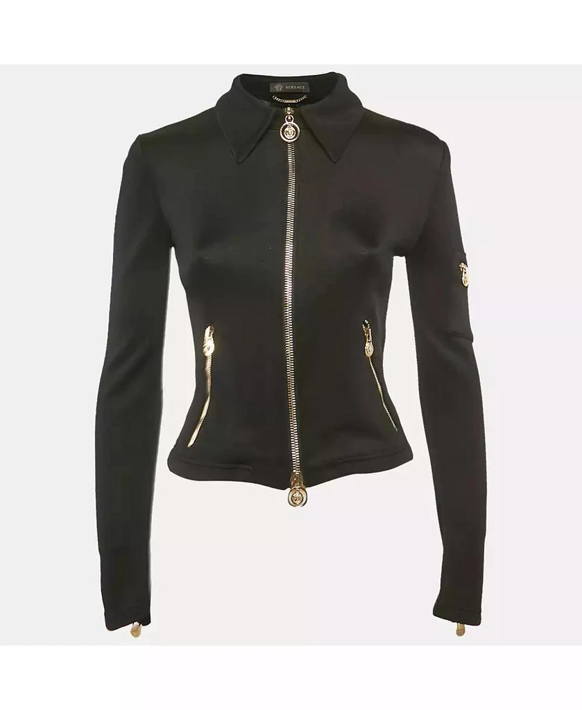 Pre-Owned Versace Women
s Black Stretch Knit Medusa Hardware Detail Cropped Jacket