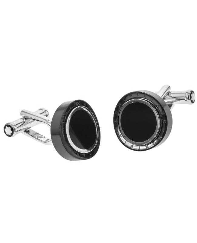 MontBlanc Montblanc Meisterstuck Contemporary Turning Black PVD Onyx Inlay Steel Men
s Cufflinks 104506 2