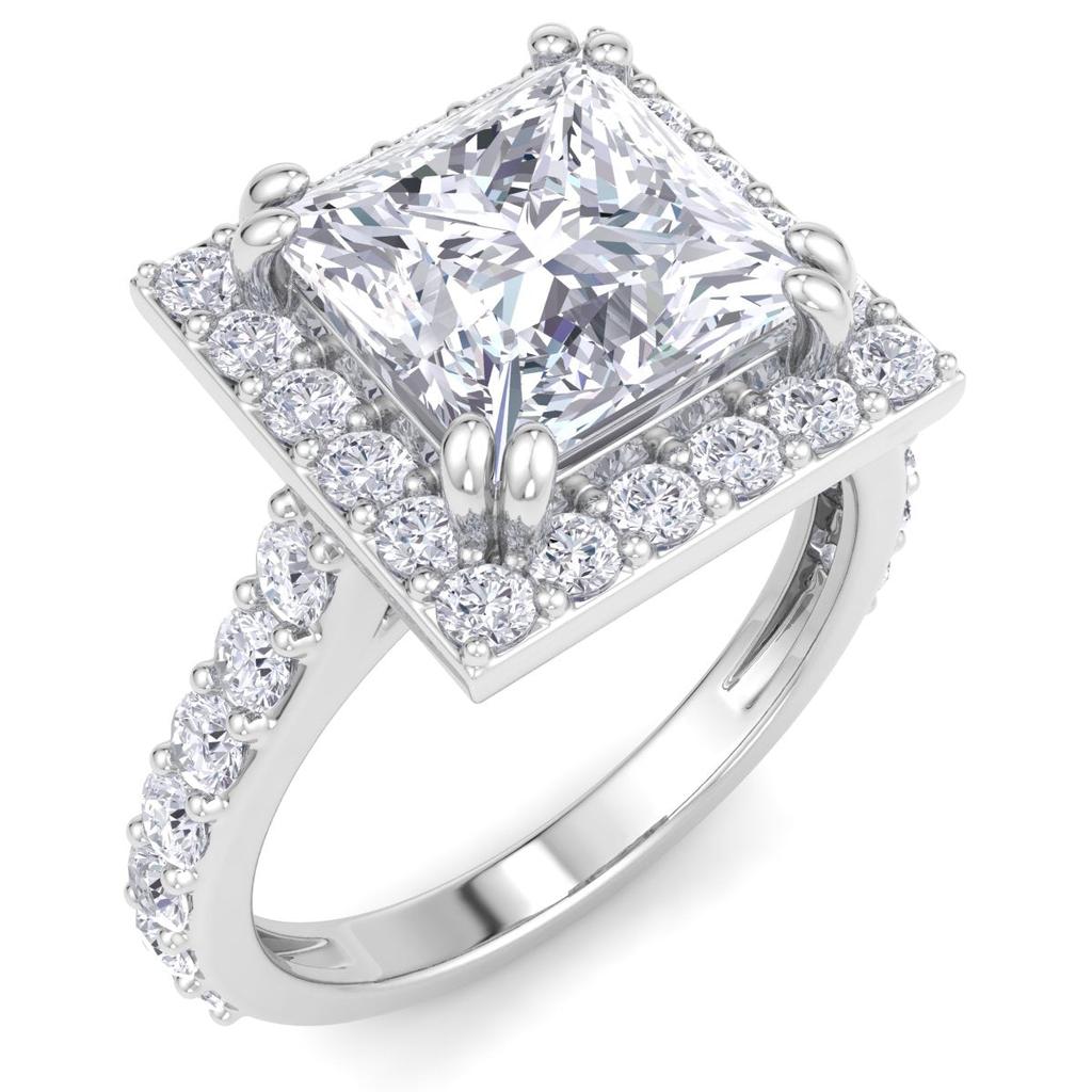 SSELECTS 4 Carat Princess Cut Lab Grown Diamond Halo Engagement Ring In 14K White Gold G-H, Vs2