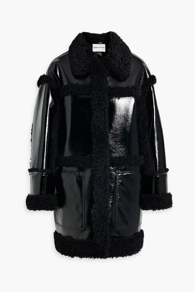 STAND STUDIO Elsie faux shearling-trimmed vinyl coat 1