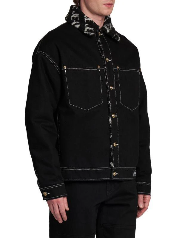 Versace Faux Fur Trim Denim Trucker Jacket 3