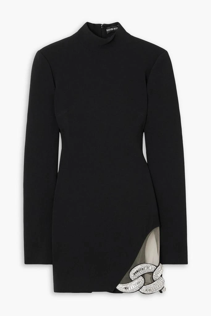 David Koma Crystal-embellished mesh-trimmed stretch-cady mini dress 1