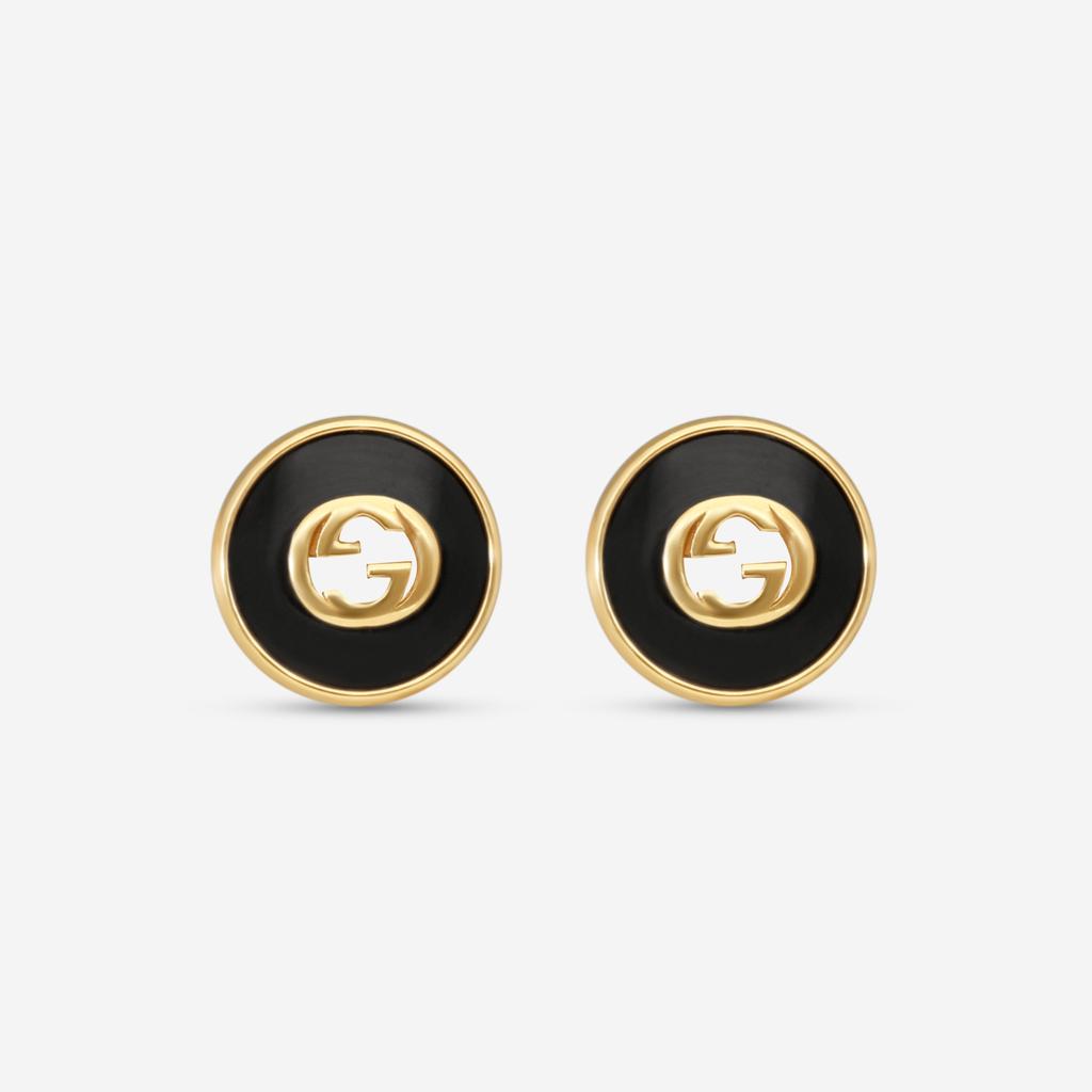 Gucci Gucci 18K Yellow Gold Onyx Stud Earrings YBD78655400100U