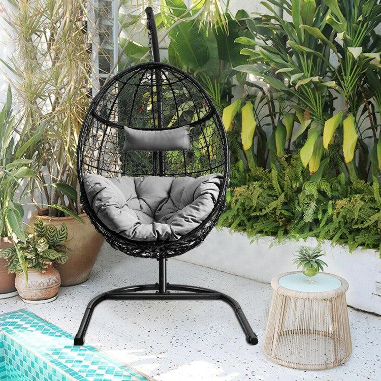 Hivvago Hanging Cushioned Hammock Chair with Stand -Gray 2