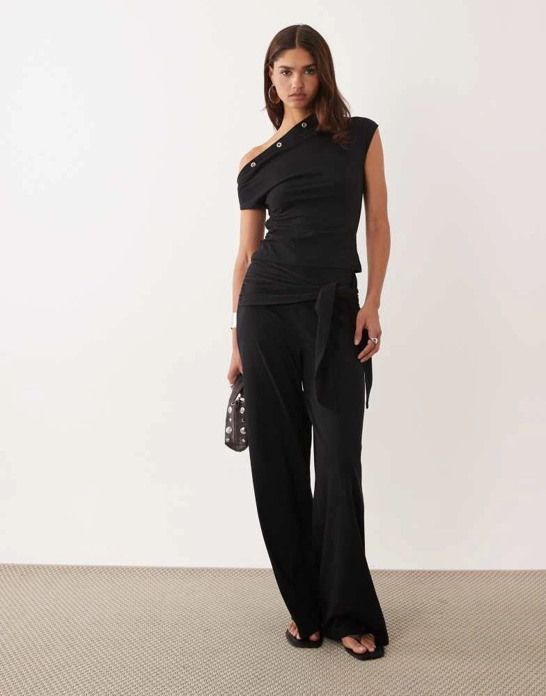 ASOS ASOS DESIGN co-ord polyamide eyelet detail off the shoulder top in black 2