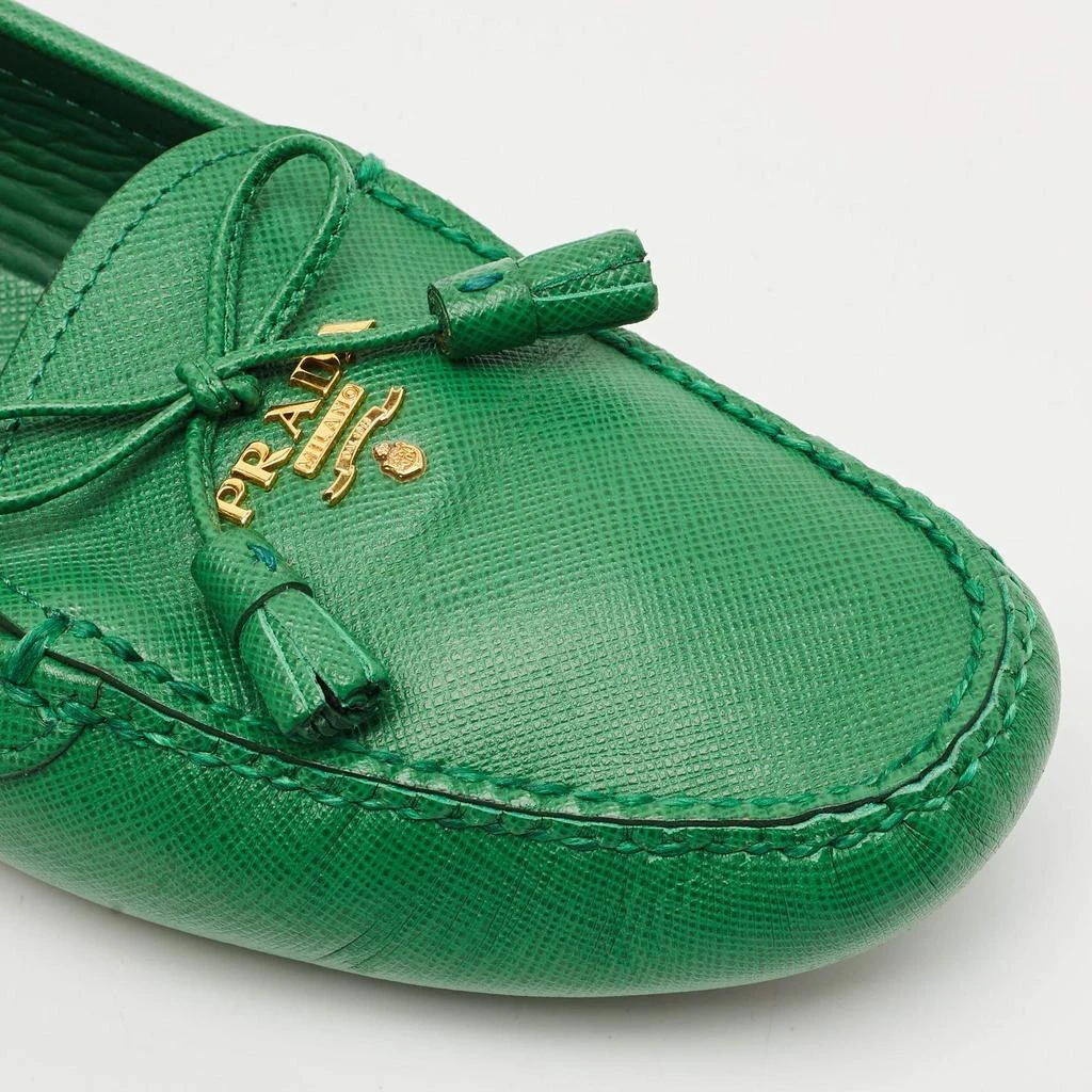 Prada Prada Green Saffiano Leather Bow Slip On Loafers Size 38 7