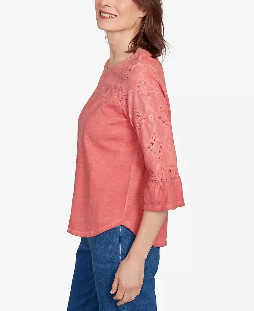 Alfred Dunner Women's El Paso Diamond Textured Spliced Bell Sleeve Top 4