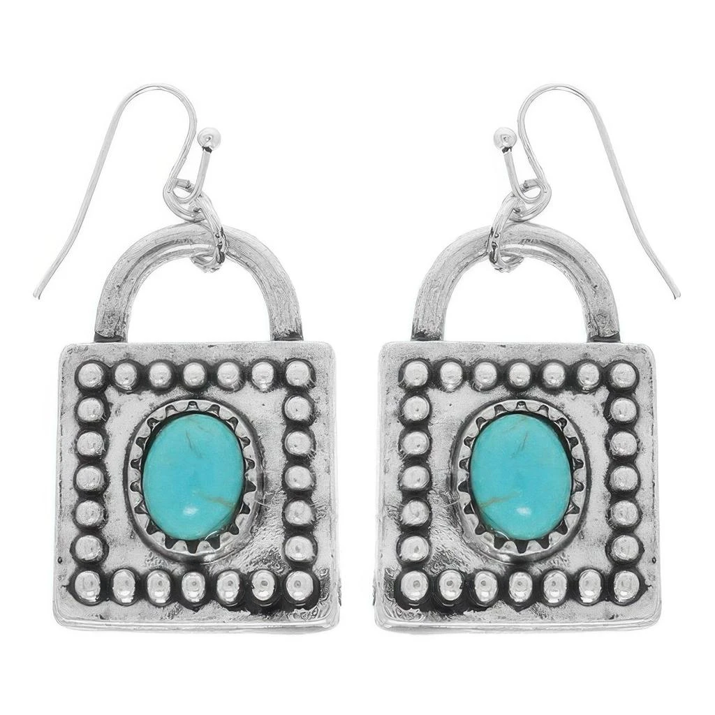 TRUEDAMES Western Turquoise Square Locket Earrings