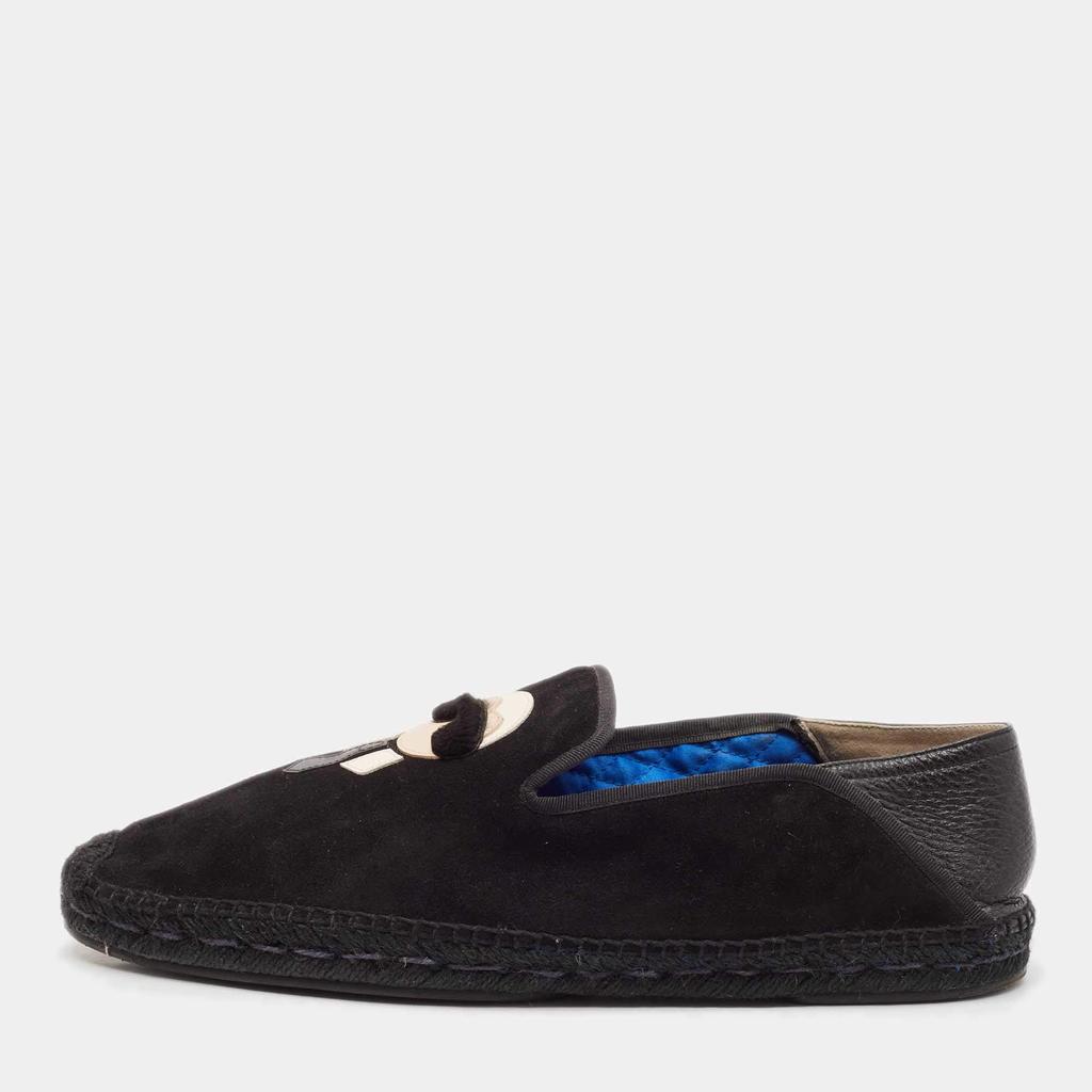 Fendi Fendi Black Suede Karlito Slip On Espadrille Flats Size 44